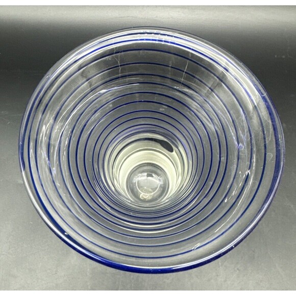 VTG Clear Glass Vase W/ Applied Cobalt BLUE Swirl Spiral  6”T 5.5” D - Picture 4 of 6